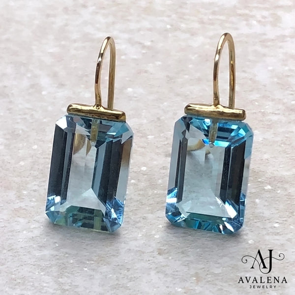 Vintage Rectangular Blue Glass Earrings