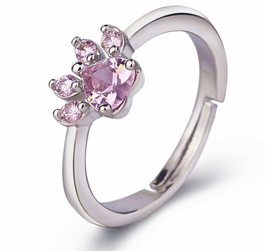 Rose Gold Paw Jewelry Set | 4 Pieces with Zirconia Heart (Ring, Necklace, Earrings, Bracelet)