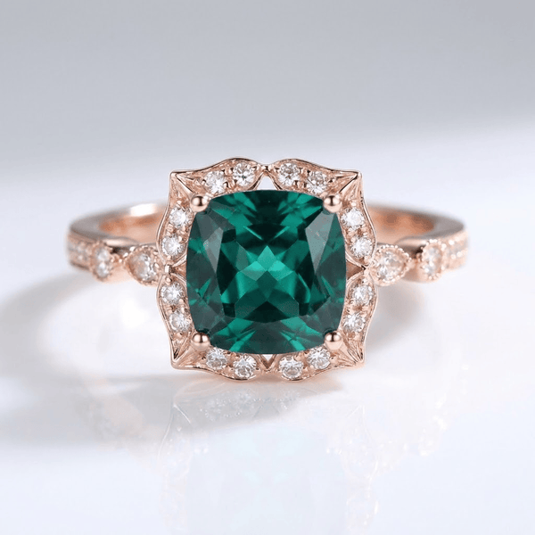 Emerald Rose Gold Halo Ring