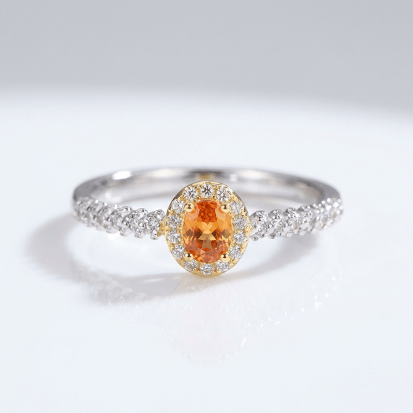 Silver Orange Topaz Halo Ring - (Adjustable)