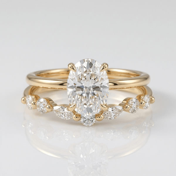 Gold Oval Diamond Marquise Band Set