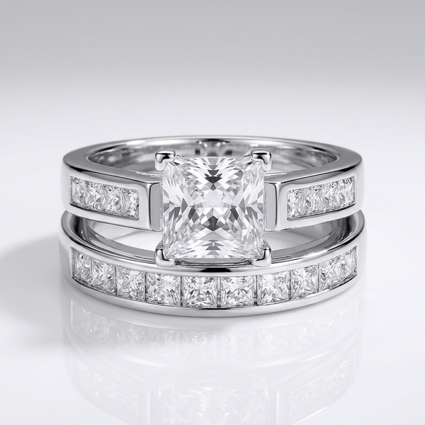 Silver Square Zirconia Halo Ring