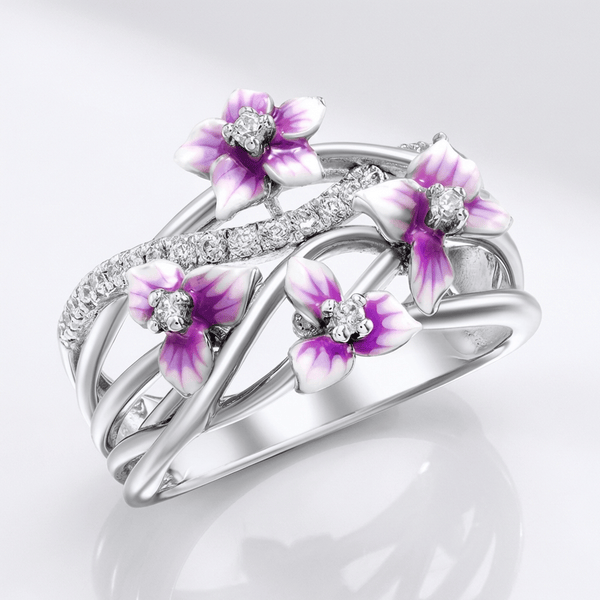 Silver Purple Blossom Garden Ring