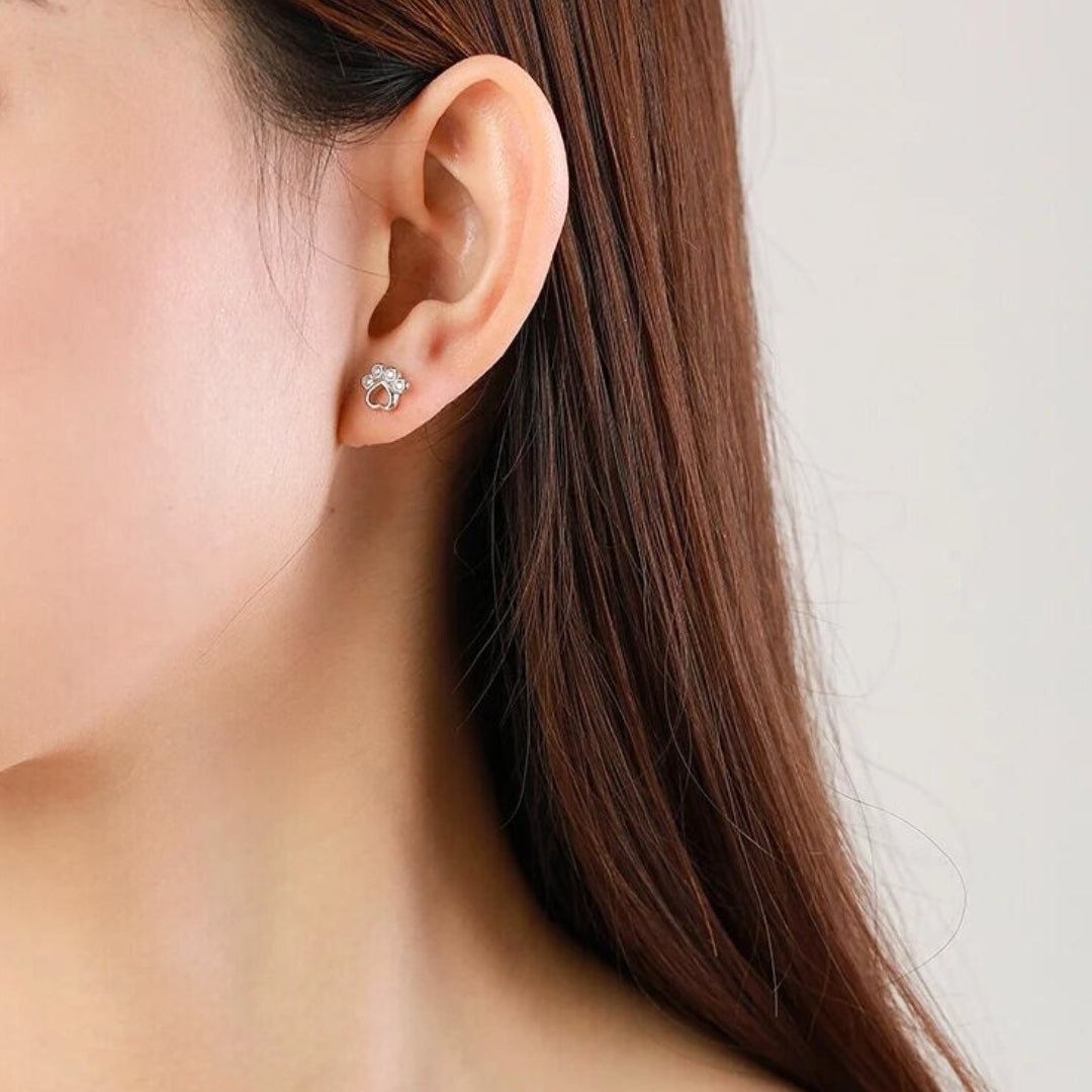 Paw Stud Earrings in Sterling Silver | With Sparkling Zirconia