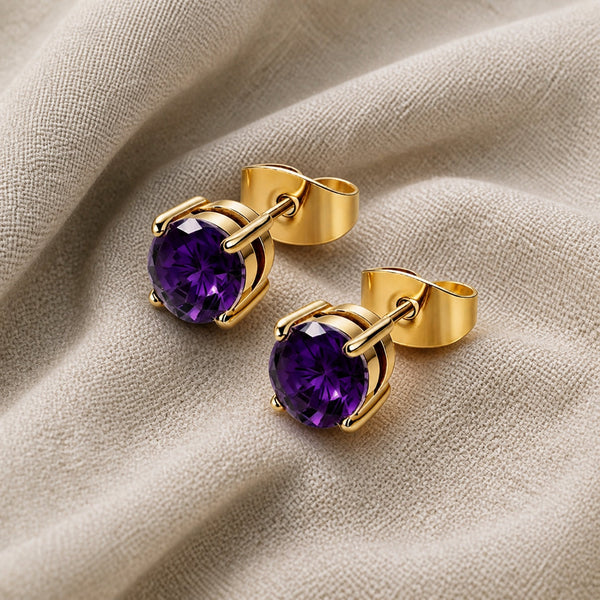 Round Cut Stud Amethyst Earrings