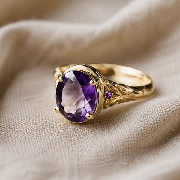 Bohemian Carved Amethyst Gold Ring