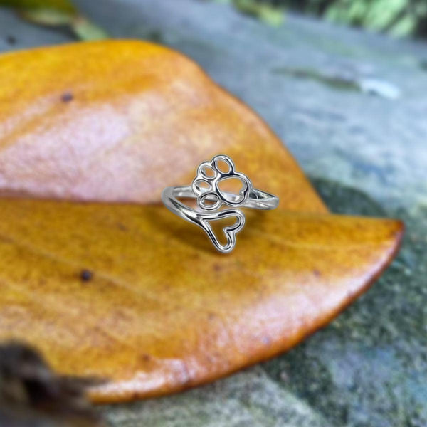 Adjustable Paw & Heart Ring | Stainless Steel