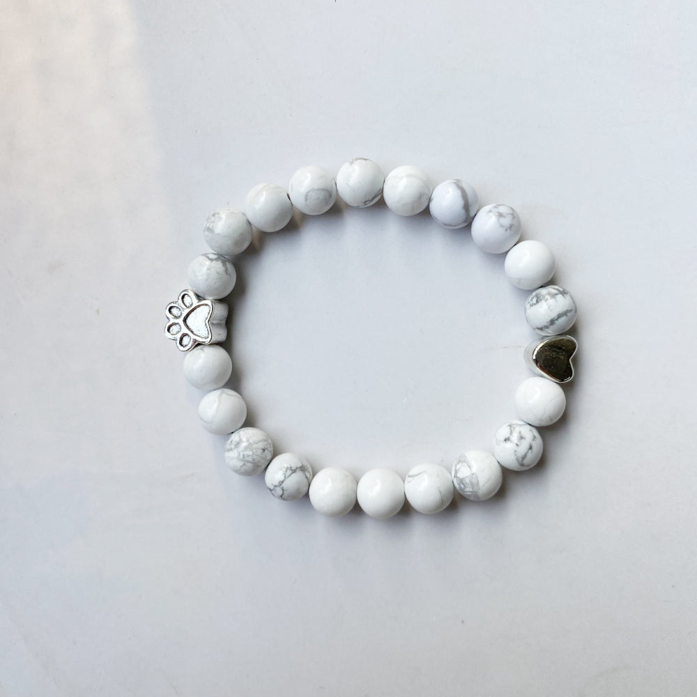 Natural Gemstone Bracelet with Paw & Heart Charm | Handcrafted Design