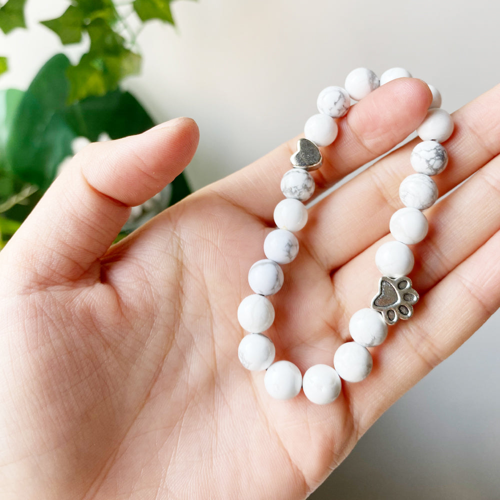 Natural Gemstone Bracelet with Paw & Heart Charm | Handcrafted Design