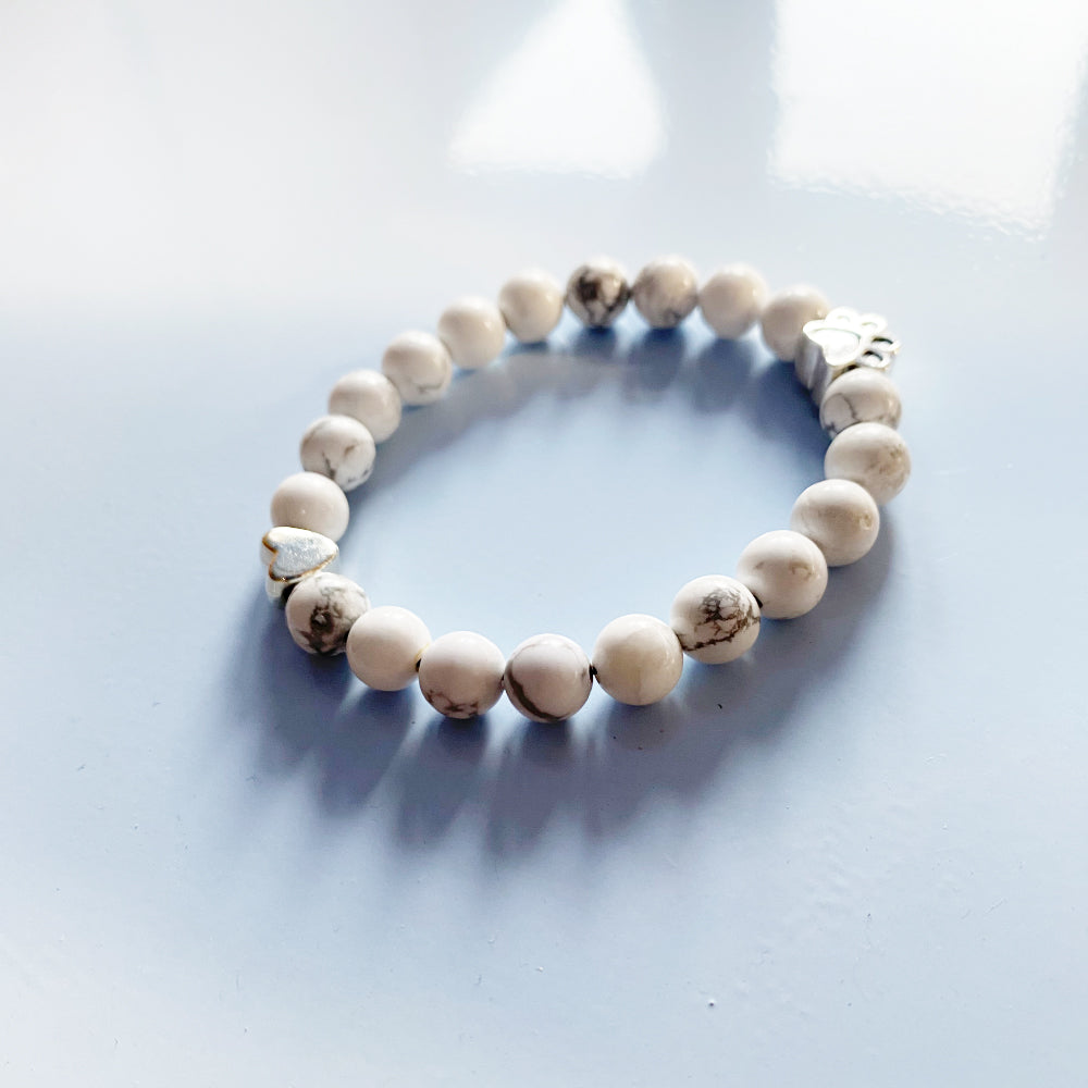 Natural Gemstone Bracelet with Paw & Heart Charm | Handcrafted Design