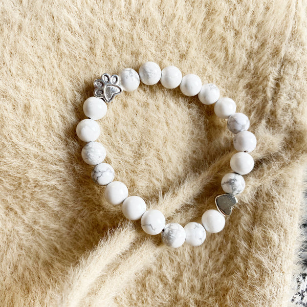Natural Gemstone Bracelet with Paw & Heart Charm | Handcrafted Design