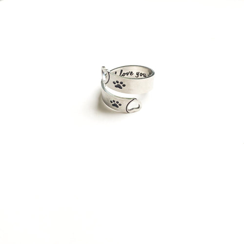 Adjustable Paw & Heart Twist Ring | Stainless Steel