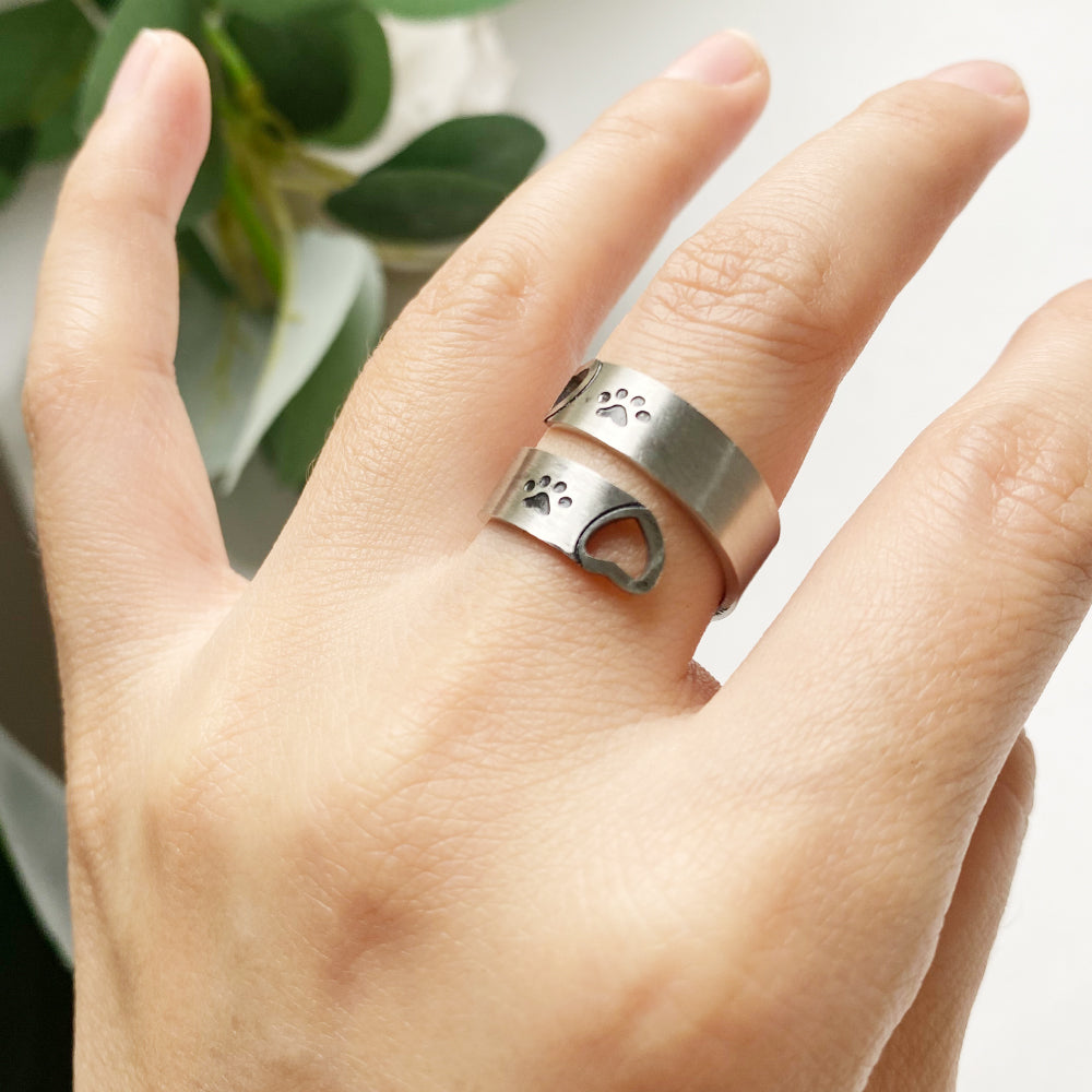 Adjustable Paw & Heart Twist Ring | Stainless Steel