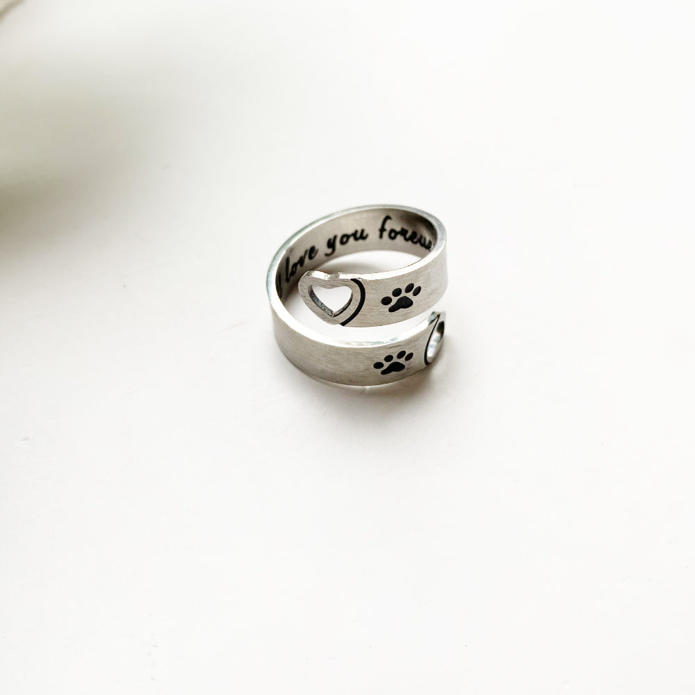 Adjustable Paw & Heart Twist Ring | Stainless Steel