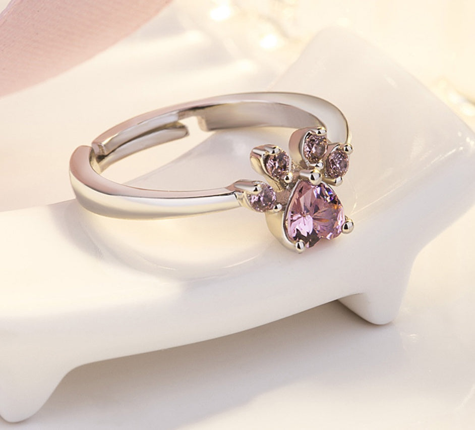 Rose Gold Paw Jewelry Set | 4 Pieces with Zirconia Heart (Ring, Necklace, Earrings, Bracelet)