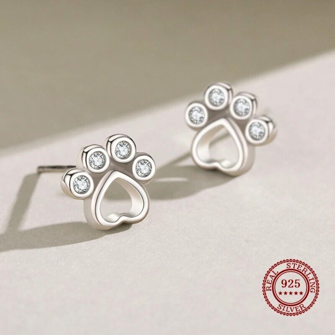 Paw Stud Earrings in Sterling Silver | With Sparkling Zirconia