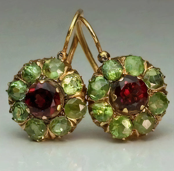 Vintage Rounded Inlaid Green Stones Earrings