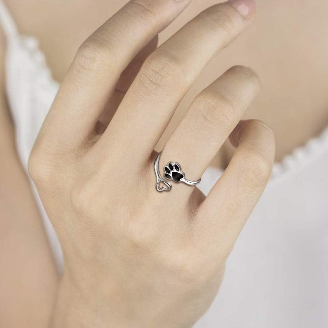 Handcrafted Paw & Heart Ring | Adjustable 925 Sterling Silver