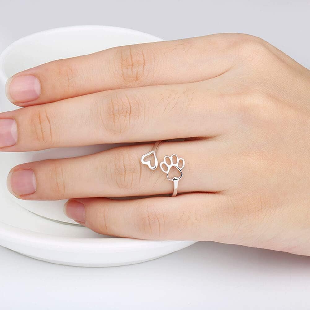 Handcrafted Paw & Heart Ring | Adjustable 925 Sterling Silver