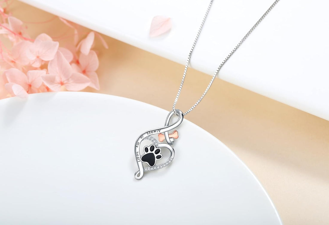Lucky Paw Necklace with Heart, Bone & Infinity | “Always in My Heart” Pendant