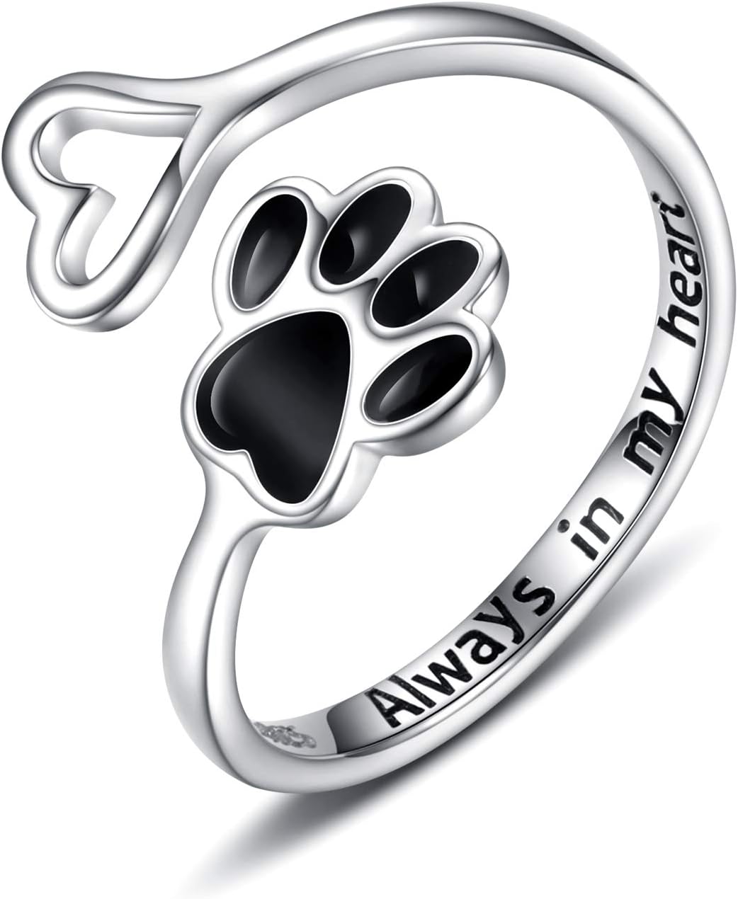 Handcrafted Paw & Heart Ring | Adjustable 925 Sterling Silver