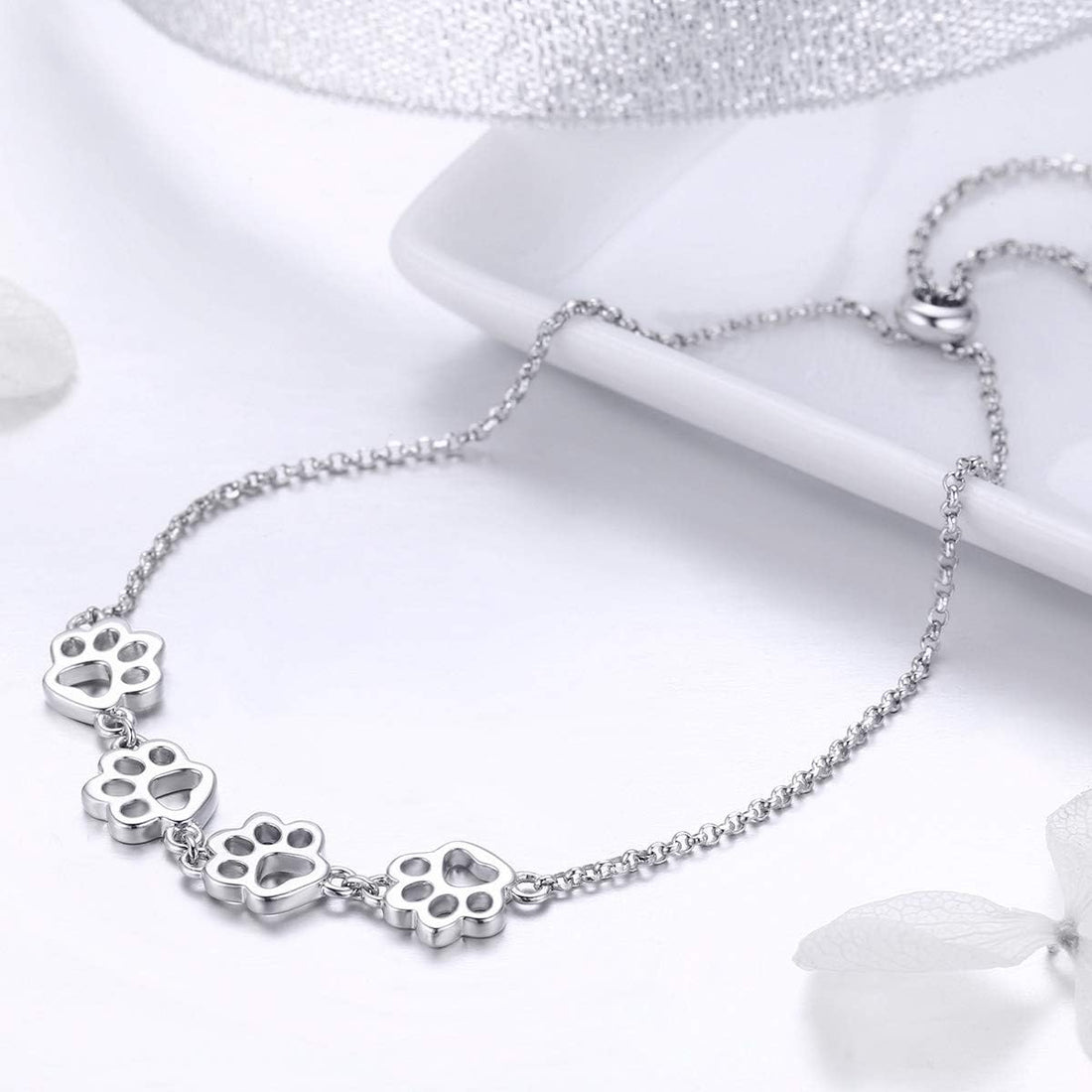 Sterling Silver Paw Print Bracelet | Adjustable Fit