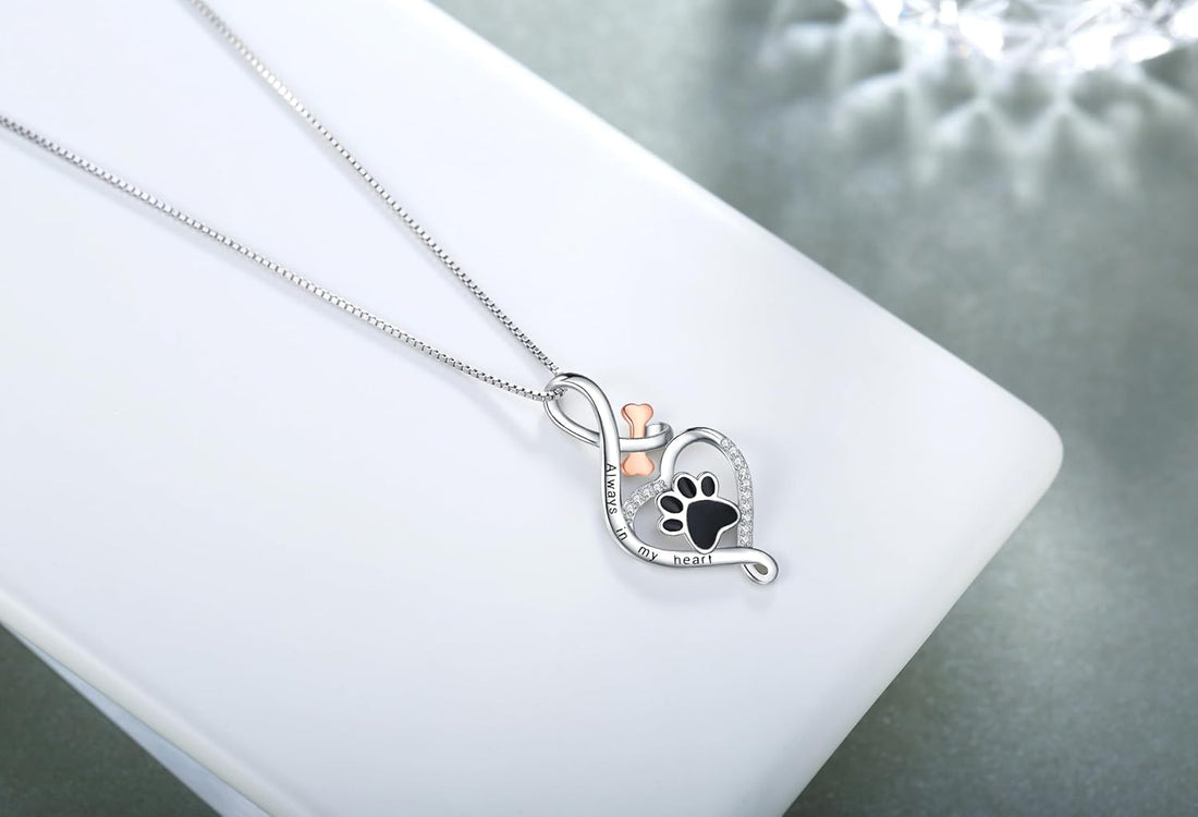 Lucky Paw Necklace with Heart, Bone & Infinity | “Always in My Heart” Pendant
