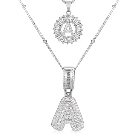 Pave letter initial necklace set | White Gold