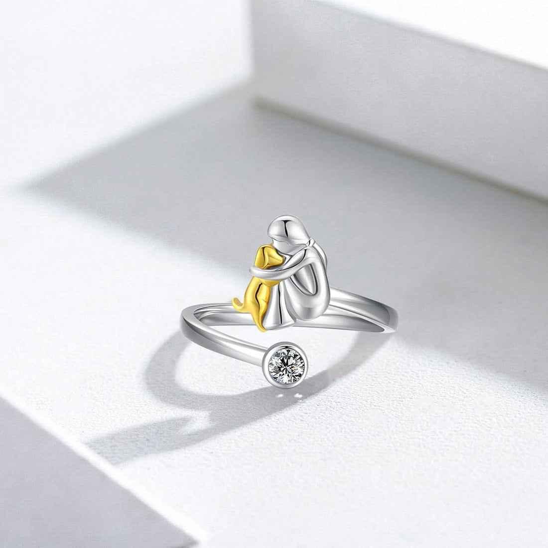925 Sterling Silver Dog Ring wit Zirconia | Adjustable & Handmade