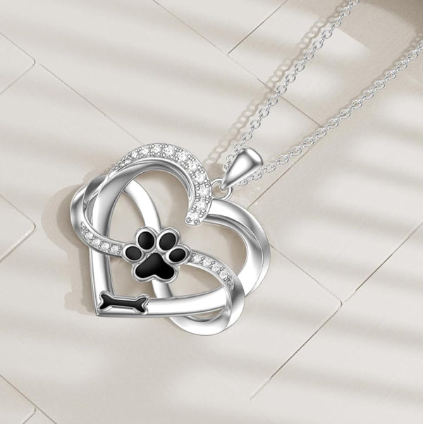 Infinity Heart & Paw Necklace in 925 Sterling Silver with Zirconia