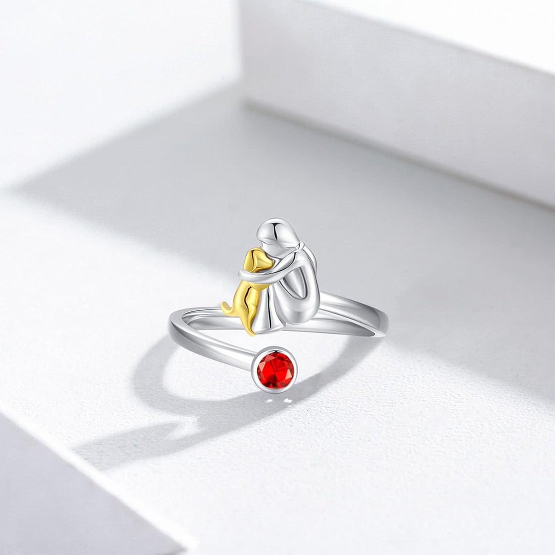 Sterling Silver Dog & Girl Ring | Adjustable and Symbolic