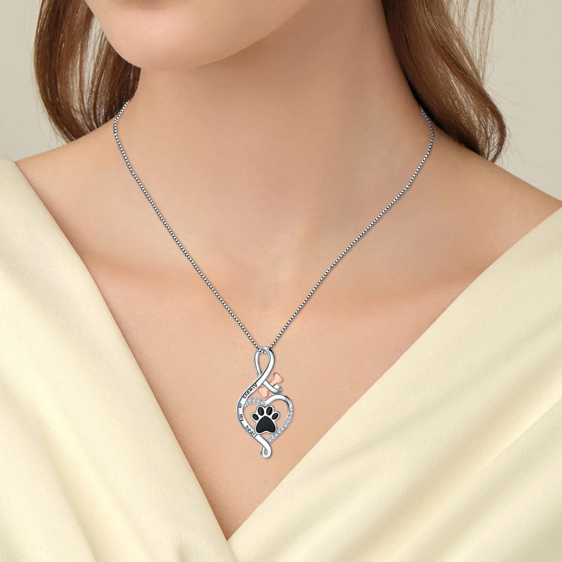 Lucky Paw Necklace with Heart, Bone & Infinity | “Always in My Heart” Pendant