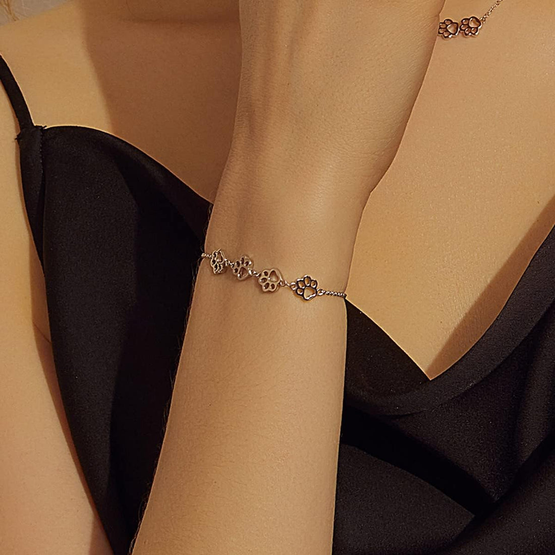 Sterling Silver Paw Print Bracelet | Adjustable Fit