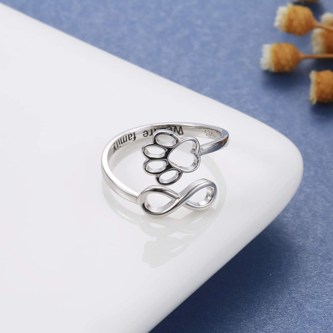 Handcrafted Paw & Heart Ring | Adjustable 925 Sterling Silver