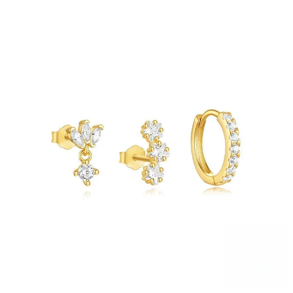 Trio Mila Essentials One-Sided Earrings Set | Gold