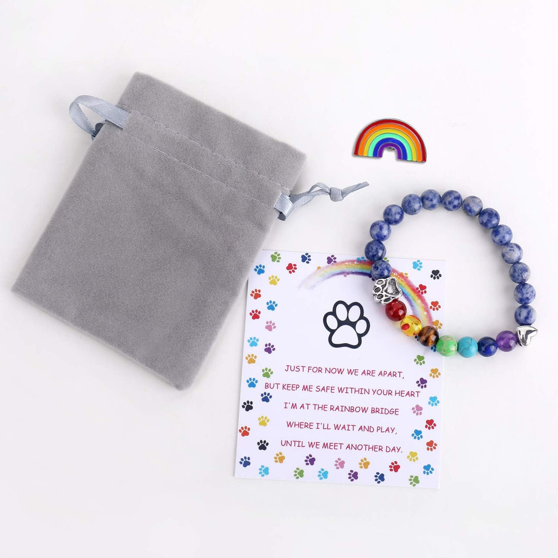 Rainbow Bridge Memorial Bracelet | 7 Chakra Bead Gift for Pet Loss