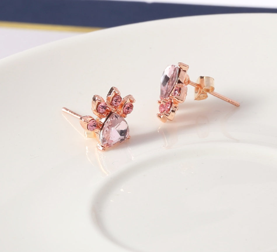 Rose Gold Paw Jewelry Set | 4 Pieces with Zirconia Heart (Ring, Necklace, Earrings, Bracelet)