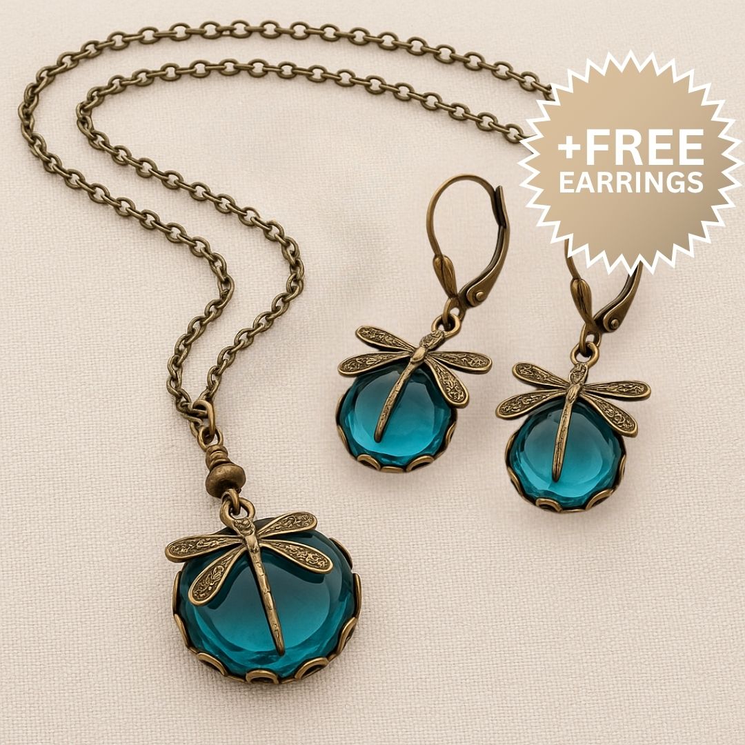 Beautiful Vintage Dragonfly Necklace with Bonus Earrings | Limited Time Offer