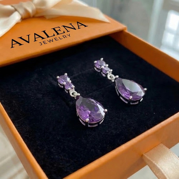 Amethyst Dewdrop Earrings | White Gold