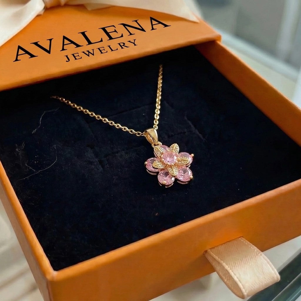 Amorea Pink Flower Necklace | Gold