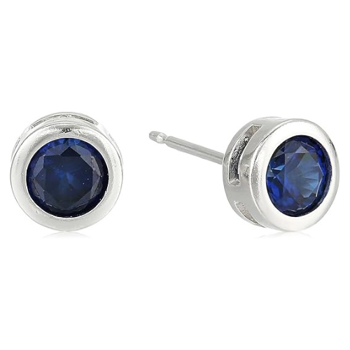 Sapphire Bezel Stud Earrings | White Gold
