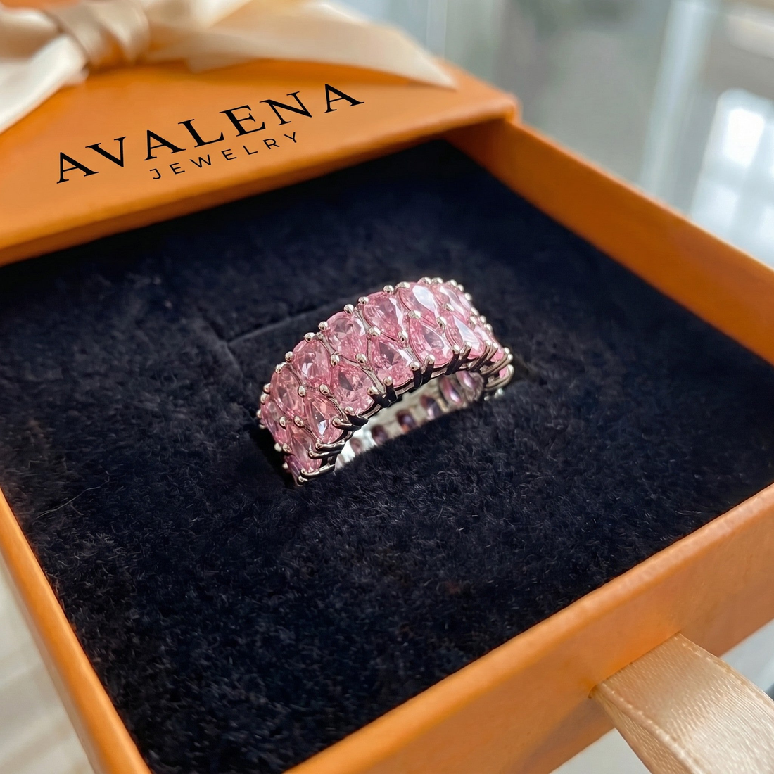 Blush Cascade Eternity Ring | White Gold