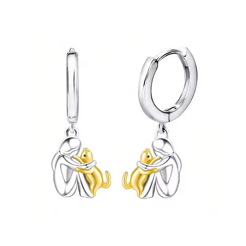 Cat Hug Pendant Necklace with Bonus Earrings | Limited Time Offer