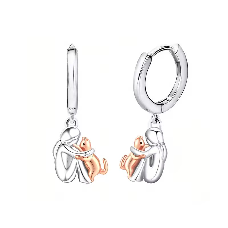 Cat Hug Pendant Necklace with Bonus Earrings | Limited Time Offer