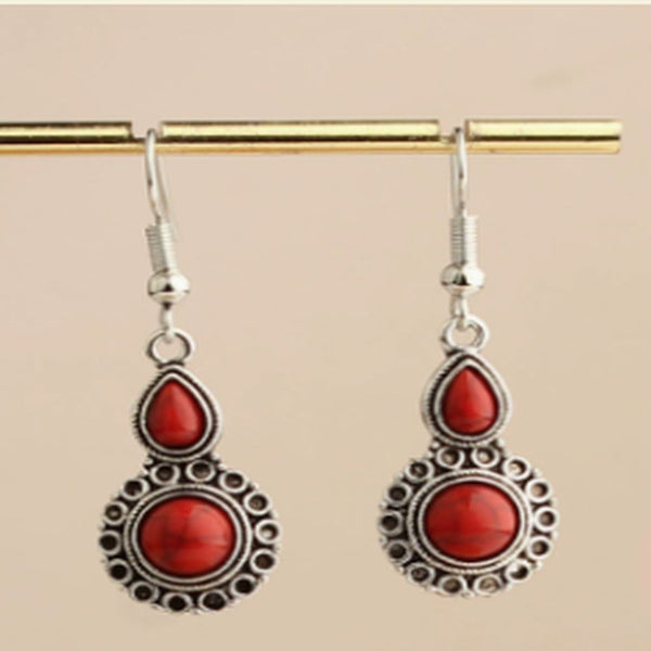 Vintage Red Oval Stone Earrings