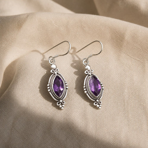 Crystal Amethyst Hook Earrings