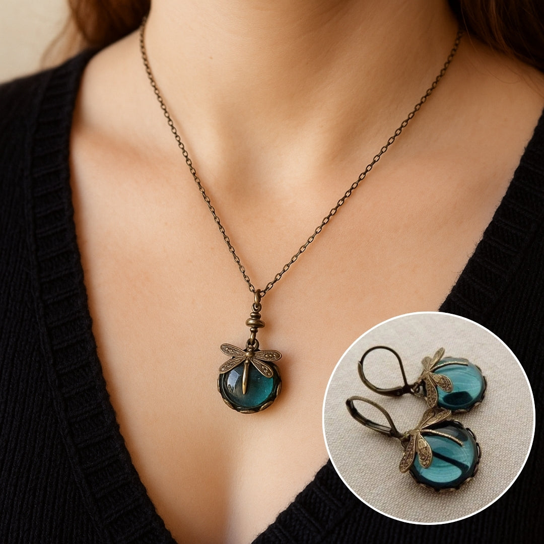 Beautiful Vintage Dragonfly Necklace with Bonus Earrings | Limited Time Offer