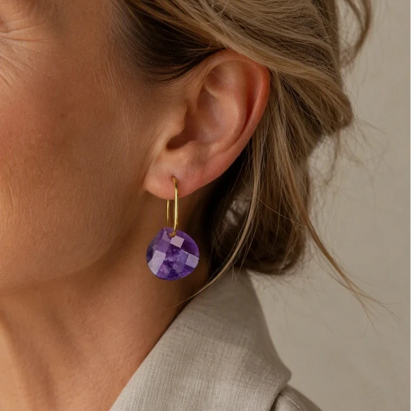 Faceted Geometric Amethyst Drop Earrings