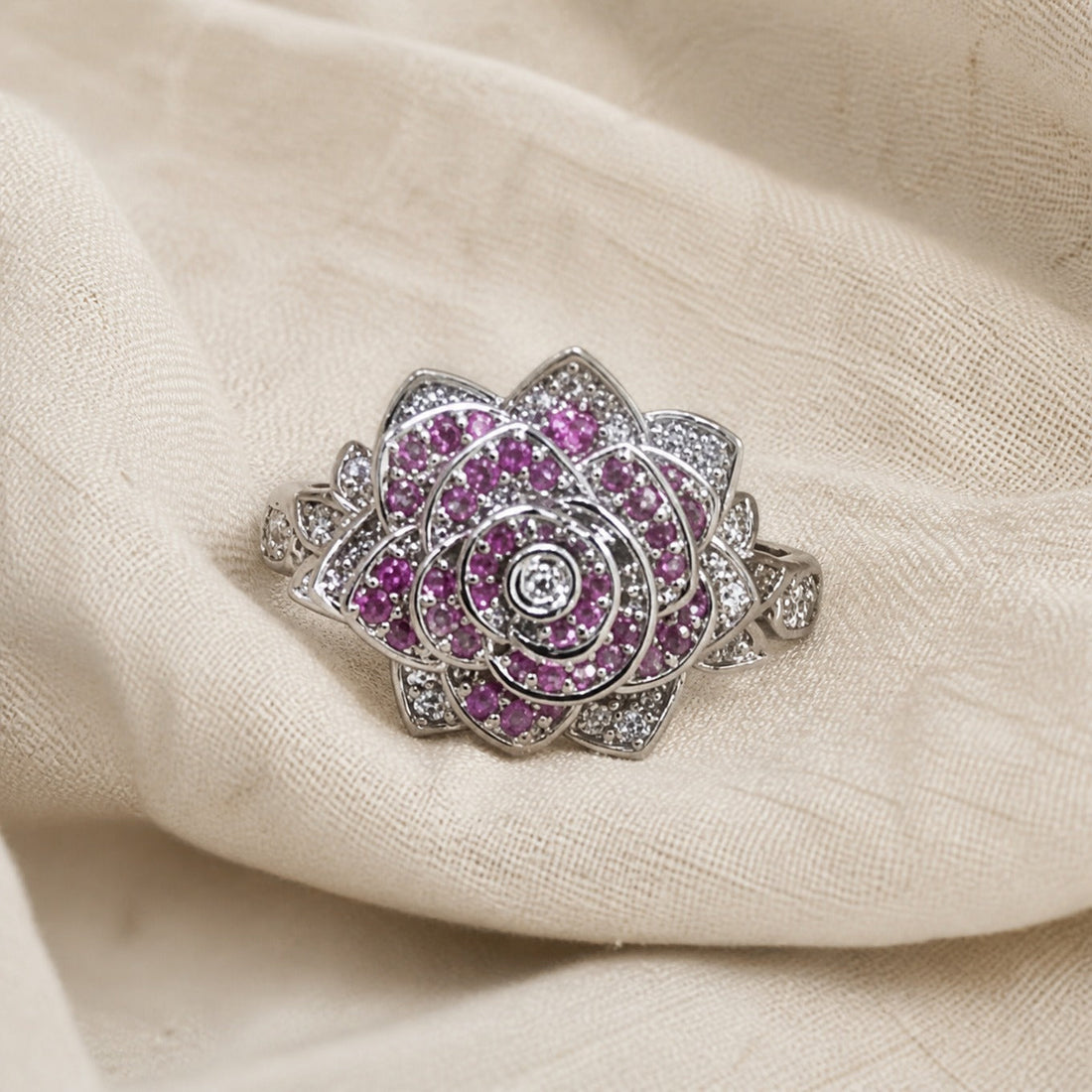 Pink Blossom Silver Ring