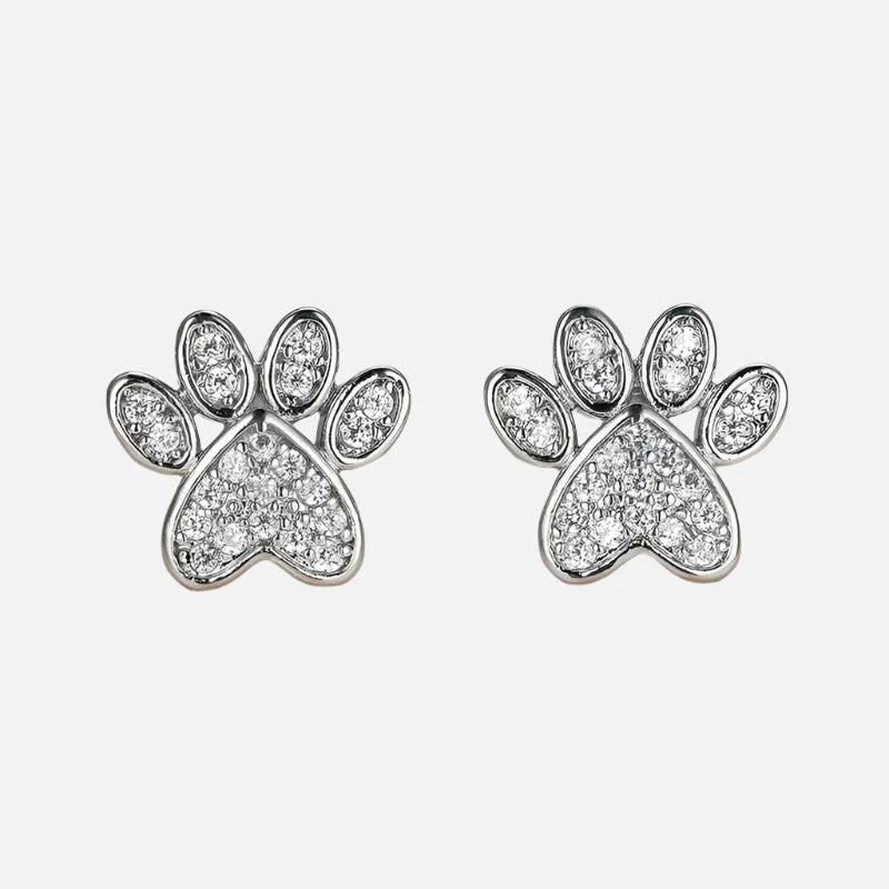 White Zirconia Paw Studs | Heart-Shaped Design